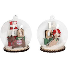 EUROCINSA Set of 2 baubles pendant/desk glass with snow and wood interior, diameter 9 x 10 cm, white, one size