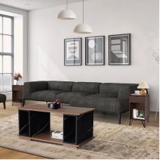 GIA Home Furniture 3-Piece Living Room Set Including 1 Coffee Table Made of Chipboard and 2 Side Tables, Technical Wood, Marble Vein, Walnut, Set of 3