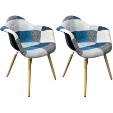 Mevsim Store Valgomojo kėdės mėlynos, 2 vnt., su porankiais - buko medienos kojos Patogios - ergonomiškos gyvenamosios - laisvalaikio - biuro - virtuvės kėdės