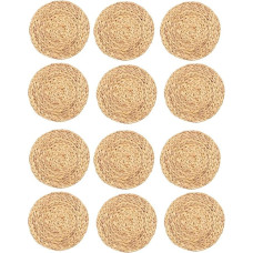 Bdfhjln 2X Runde Gewebte Tisch rinkiniai, Wasser Hyazinthe Gewebte Rattan Tisch rinkiniai Runde Geflochtene Rattan Tisch rinkiniai rutschfeste Isolier Unterlagen