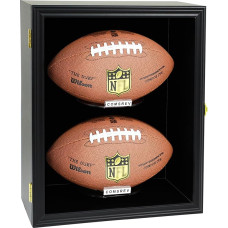 COMSREV 2 x futbolo lagaminų rodymo dėklas Sieninis laikiklis Viso dydžio medinės futbolo dėžutės Keepsake gabalai su 98% UV akrilo durų laikikliu Aiškus pasirašytas apsauginis stovas (juodas)