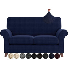 ZNSAYOTX 3 dalių Loveseat dangteliai gyvenamajam kambariui Neslystantys įtempiami sofos dangteliai 2 pagalvėlėms Sofa Slipcover Machine Washable Furniture Protector (Navy, Loveseat) Medium