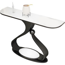 Schmaler Konsolentisch Sofatisch mit Edler Steinplatte, Perfekt für Flur, Moderner Stil Hinter Dem Sofa, Wohnzimmer Oder Diele, Einfacher Aufbau(Black,120 * 30 * 85cm)