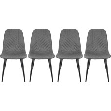 JIJIAN Set of 4 Dining Room Chairs, Kitchen Chairs, Upholstered Chairs, Living Room Chairs, Linen Fabric Seat with Black Metal Legs, Symmetrical Lines, Dark Grey