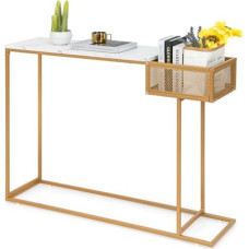 Konsolentische aus Glas für den Flur, schmal, hinter dem Sofa, Tischregal, Eingangsbereich, Marmor, Konsolentisch, moderner Konsolentisch mit Kunstmarmorplatte und Netz-Ablagefach, Goldener