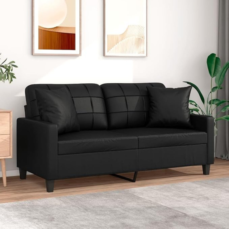 ARKEM 2 sėdimų vietų sofa su dekoratyvine pagalvėle juoda 140 cm dirbtinė sofa su miego funkcija