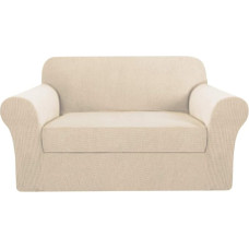 H.VERSAILTEX Loveseat Bezug, 2-teilig, Möbelschutz, Anzug für T-Kissen/Boxkissen, Zweisitzer-Bezug für Leder, reich strukturiert, hohes Spandex, kleine Karos (Loveseat, Natur)