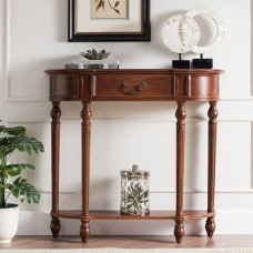 Konsolentisch, Sofatisch aus Massivholz, Halbrunder Eingangstisch, an der Wand stehender Foyer-Akzenttisch, Tisch hinter der Couch, Flurtisch mit Schubladen (braun, 100 cm)