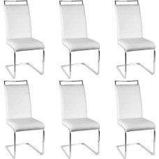 6 valgomojo kambario virtuvės kėdžių su minkšta sėdyne ir chromo pagrindu rinkinys Konsolinė kėdė 2 kėdės, patikrintos SGS (4 celės) (balta)