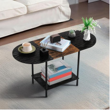 KANEODOT mažas svetainės kavos staliukas, vidurio amžiaus ovalus centrinis staliukas su laikymo skyriumi ir mediniu stalviršiu, 2 pakopų siauras kokteilinis arbatos staliukas mažoms erdvėms, mažas