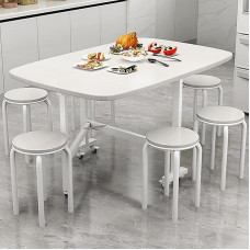 ZEQFEMKL sulankstomas valgomojo stalo komplektas su reguliuojamu sulankstomu stalu ir 4 kėdėmis, erdvę taupantis dizainas su 360° universaliais ratukais, baltos spalvos, 120 x 70 cm