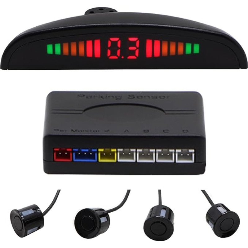 ASVEGE Rückfahr Radar LED Parksensor,Halbmond 4 Sensor, Rückfahrsicherung, Parkradar Monitorsystem mit Display, wasserdicht