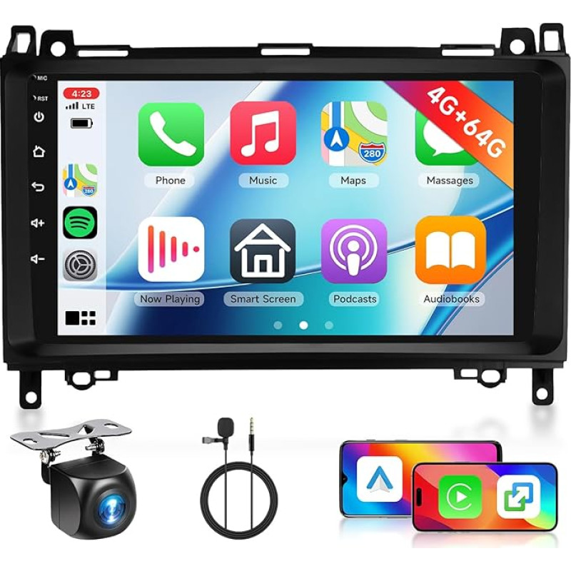 4G + 64G automobilinis radijas Mercedes Benz B200 B klasės W169 W245 B160 B170 B180 W639 Vito Viano W906 Sprinter su Carplay Android Car, Hodozzy 9 colių jutiklinis ekranas su navigacija Bluetooth WiFi FM gale