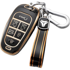 ontto Automobilio raktų ryšulėlio dangtelis tinka Hyundai Santa Fe Tucson 2022 NEXO NX4 Atos Solaris Prime 2021 raktų dėklas TPU nuotolinio valdymo pulto laikiklis krepšys Apsauginiai priedai 6 mygtukai Juoda