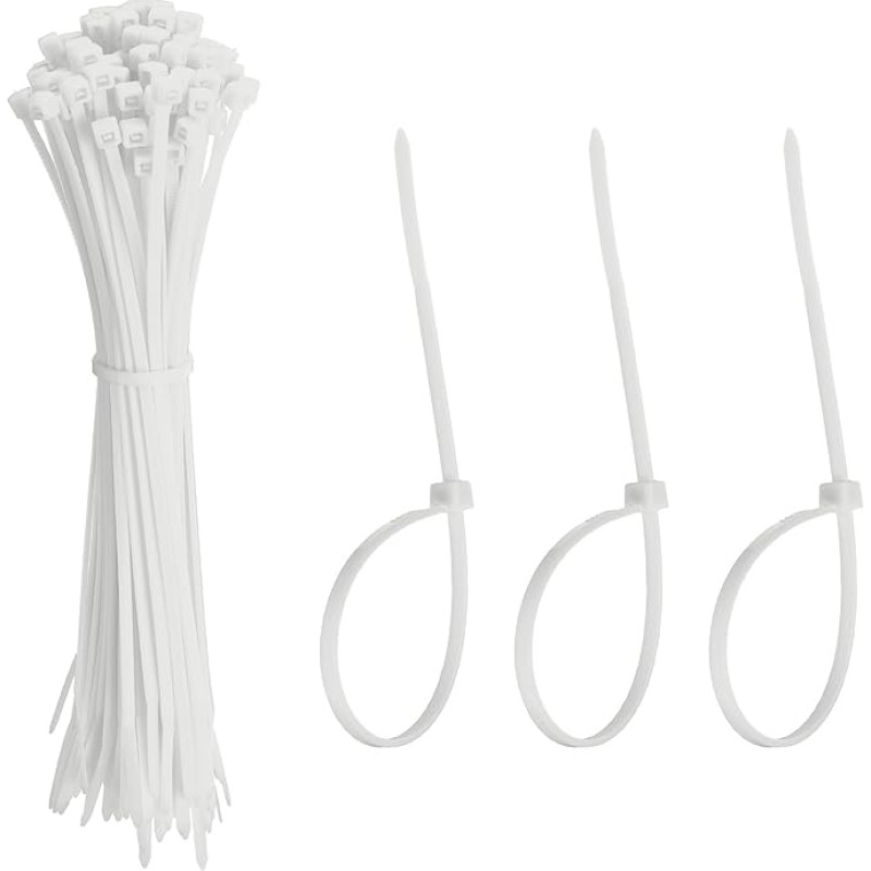 YELARXI Kabelbinder aus Kunststoff, selbstsichernd, 15,2 cm, passend für Zuhause, Garten, Büro, Werkstatt, Reisen, 100 Stück, Weiß