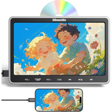 GOnavidio 10,5 colių DVD grotuvas su HDMI įvestimi, ausinėmis, laikikliu, automobiliniu TV monitoriumi, ant galinės sėdynės vaikams, palaiko sinchronizacijos ekraną, AV įvestį ir išvestį be akumuliatoriaus