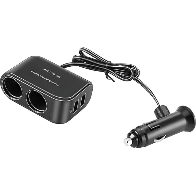 Kfz-Zigarettenanzünder-Splitter, 2 Steckdosen, USB-Autoladegerät, Netzsteckdosenadapter mit 2 USB-Anschlüssen, 2 Zigaretten-Splitter, 12 V/24 V, Doppel-Netzteil für Kamera, Dashcam, GPS, Handys
