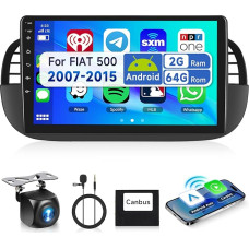 2G & 64G 9 Inch Android Car Radio for Fiat 500 2007-2015 with Carplay Android Car Wireless, Touchscreen Bluetooth HiFi/RDS/FM Radio, WiFi Navi/AHD Reversing Camera/CANBUS