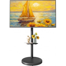 ECOTINY Height-Adjustable Rollable TV Stand for 37-86 Inch TVs, 50 kg Load Capacity, Portrait and Landscape Format, Sturdy Mobile TV Cart with Shelf, Max. VESA 600 x 400 mm (Black)