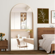 NEUWEABY Viso ilgio veidrodis 180 x 80 cm išlenktas veidrodis Viso kūno aukso spalvos stovintis grindų veidrodis su stovu, skirtas kabinti arba atremti į sieną, skirtas miegamojo įėjimui, svetainei