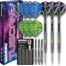 WINMAU Tuscan 24 g profesionalios volframo strėlės su plieniniais antgaliais, skrydžiais ir koteliais (bangos)