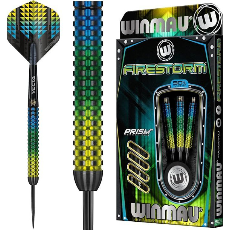 WINMAU Firestorm profesionalus volframo strėlių rinkinys su skrituliukais ir koteliais