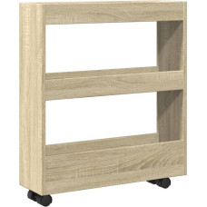 vidaXL Storage Trolley, Kitchen Trolley, Narrow 3 Levels, Trolley Utility Trolley for Living Room, Kitchen, Bathroom, Recess Shelf on Wheels, Serving Trolley, Sonoma Oak Wood Material