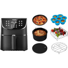 COSORI 5,5 l oro keptuvė, XXL fritavimo aparatas su skaitmeniniu LED jutikliniu ekranu, 11 programų, pašildymo, palaikymo šiltuoju ir purtymo režimais, 100 receptų vokiečių kalba, 1700 W, be aliejaus
