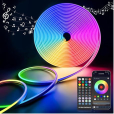 Neoninė LED juosta 5 m RGBIC, LED juostos vaivorykštės efektas su programėlės nuotolinio valdymo pulteliu, IP65 lauko vandeniui atspari lanksti LED juosta 24 V juostos šviesos vamzdis Muzikos sinchronizavimas 