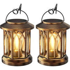 GEARLITE Solar Lights for Outdoor Garden Hanging, 2 Pieces Solar Lanterns for Outdoor with Warm White Tungsten Lights, IP65 Waterproof Solar Lights with Clip for Outdoor Balcony Gifts (Bronze)