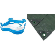 Intex 56475NP Inflatable Swim Centre Family Lounge, 90 x 90 x 26 Inches & Noor Professional Tarpaulin 140 g/m² Green, 3 x 3 m, All-purpose Tarpaulin for Protection Against Weather, Ideal for Garden