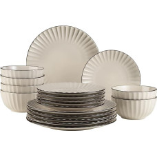 MÄSER Osita Retro 931967 serijos vakarienės servizas 6 asmenims su bangos forma, 18 dalių apvalus indų rinkinys su vakarienės lėkšte, deserto lėkšte ir dubenėliu kruopoms, vakarienės indų rinkinys, akmens masės indai, kreminės baltos spalvos