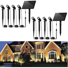 CBJKTX 2 saulės žibintai lauko saulės sodo apšvietimui - LED saulės žibintai 8 prožektoriai Šiltai baltas sodo saulės prožektorius IP65 vandeniui atsparus sodo apšvietimas su žemės smaigaliu sodo prožektorius pėsčiųjų takui