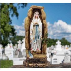 MeritMode Mergelės Marijos kolekcinės figūrėlės - Lurdo Dievo Motinos grotos dizainas Rankų darbo dervos religinės dovanos dekoracijos visiems tikintiesiems 12,5