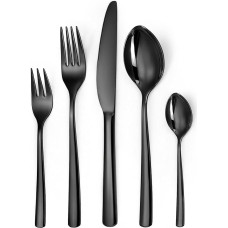 LAZAHOME stalo įrankių rinkinys 12 žmonių, juodi stalo įrankiai, 60 dalių nerūdijančio plieno stalo įrankių rinkinys su peiliu, šakute, šaukštu, veidrodinis poliravimas, stalo įrankiai namams, vakarėliams, restoranams, galima plauti indaplovėje