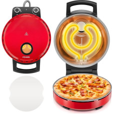 1500 W elektrinė picų kepimo krosnelė, 3 min., elektrinė picų kepimo krosnelė su temperatūros reguliatoriumi, 32 cm picų kepimo akmuo, iki 400 °C temperatūra pizzei paruošti, stebėjimo langelis, laikmatis, raudona spalva