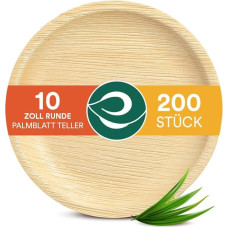 Eco Soul 100% Compostable 25 cm Round Palm Leaf Plates, Premium Palm Leaf Tableware, Sturdy, Organic, Disposable Bamboo-Like Plates, Pack of 200