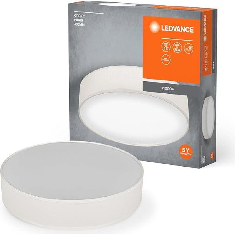 LEDVANCE Orbis Paris lubinis šviestuvas, 480 mm, smėlio spalvos, 3 x E27 cokolio, galima įrengti išmaniąją lemputę, aukštos kokybės, modernaus dizaino, su medžiaginiu gaubtu, tinka naudoti patalpose, apvalus, IP20 apsaugos klasė