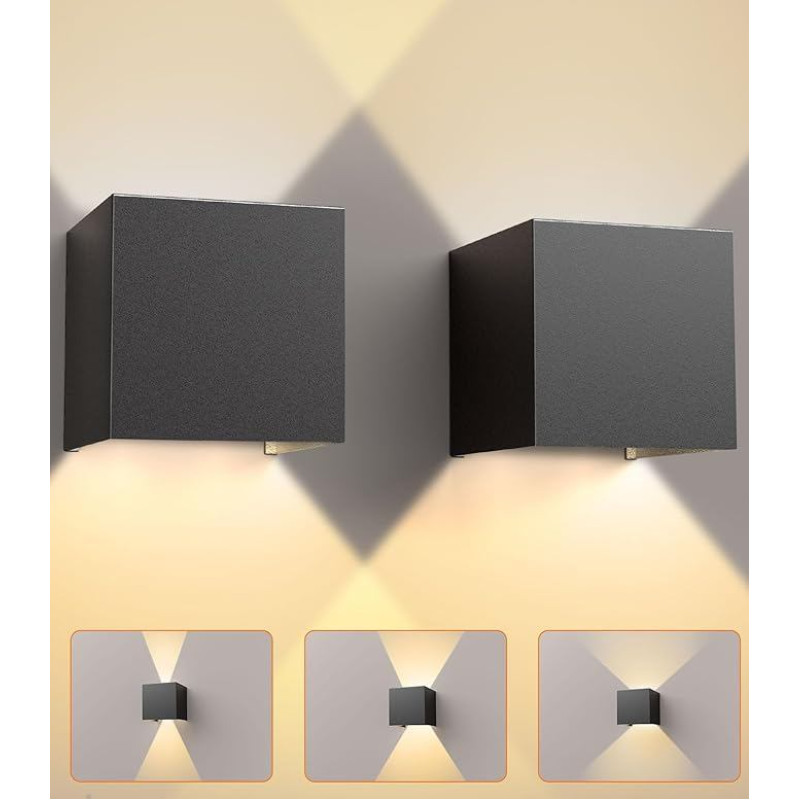 CLV LED sieniniai šviestuvai vidaus / lauko 12 W, 1000 LM aliuminio sieninis šviestuvas vidaus reguliuojamas šviesos spindulys LED lauko sieninis šviestuvas 3000 K šiltos baltos spalvos lauko šviestuvas sieninis IP65 atsparus vandeniui, skirtas parkui gyv