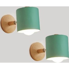 LIGKIN Pack of 2 Indoor Wall Lights, E27 Adjustable Wall Light, Wooden Wall Lamps with Metal Shade, Ceiling Light, Children's Room Light for Bedside, Office, Living Room, Reading, Green