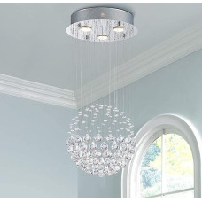 BESTIER Modern Crystal Round Raindrop Chandelier Lighting Flush Mount LED Ceiling Light Pendant Light for Dining Room Bathroom Bedroom 3 GU10 Bulbs Required W 32 cm H 65 cm