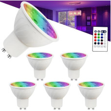 Noobibaba GU10 Colour Changing LED Bulbs, 12 Multicolour 5W 100-240VAC, RGB+CCT Warm White for Cool Daylight, RGB GU10 with Remote Control, 35 Watt Equivalent 6 Pieces Non-Dimmable