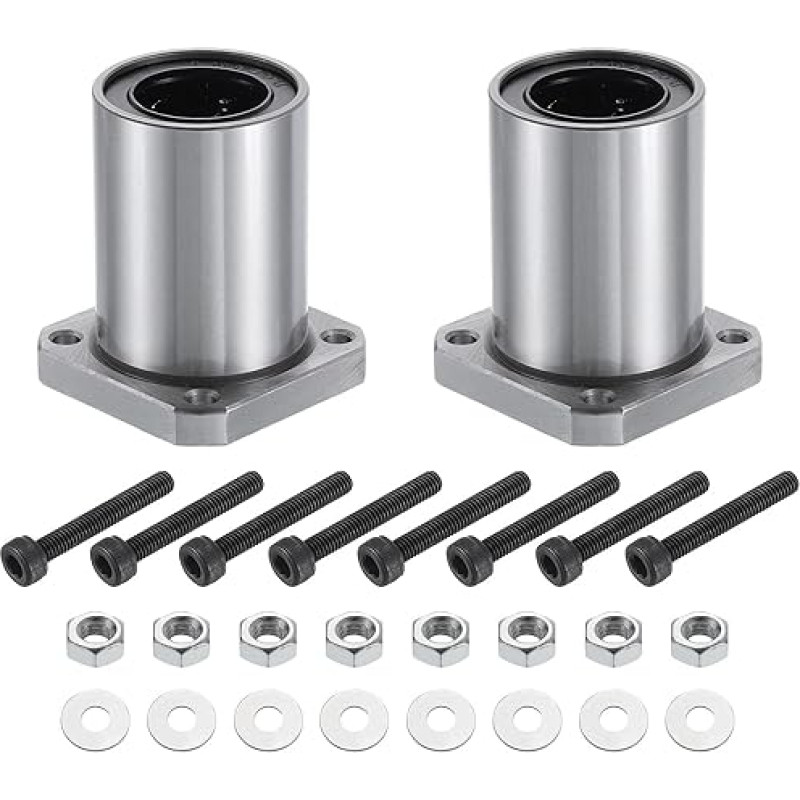 QUARKZMAN LMK25 UU linijinis rutulinis guolis 26 mm skylė 40 mm išorinis skersmuo 59 mm ilgis apvalus flanšas nikeliu dengtas su varžtais, skirtas CNC mašinoms, 3D spausdintuvams, 2 vnt.