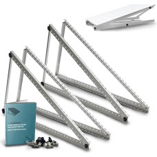 VOOXA 4x kronšteinas 2 saulės baterijoms iki 114 cm, reguliuojamas 0-90° kampu, aliuminis, lengvai montuojamas, nerūdijančio plieno tvirtinimo detalės plokščiam stogui, balkonui, elektrinei, sienai