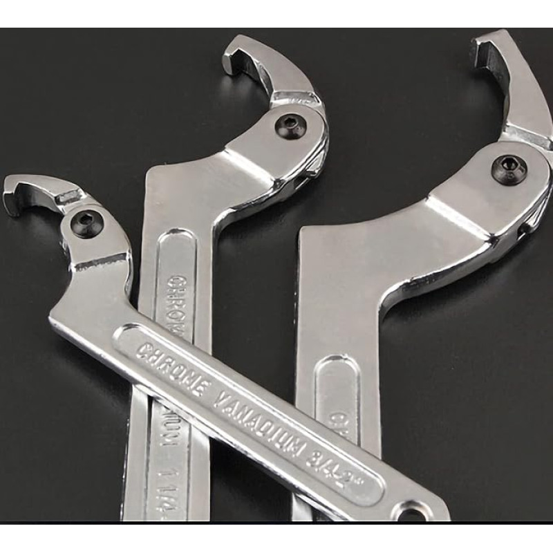 Spacnana Verchromter Stahl Bewegbarer Kopfschlüssel für Runde Nüsse, Einstellbarer Hakenschlüssel mit Verlängertem Griff für Bequemes Griff, Mechanisches Reparaturwerkzeug (Vierkantkopf 4 1/2''-6