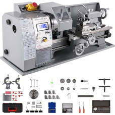 210 mm x 400 mm Mini-Metalldrehmaschine mit variabler Geschwindigkeit, Tischgerät, Digitalanzeige for Metalldrehen, Bohren, Gewindeschneiden