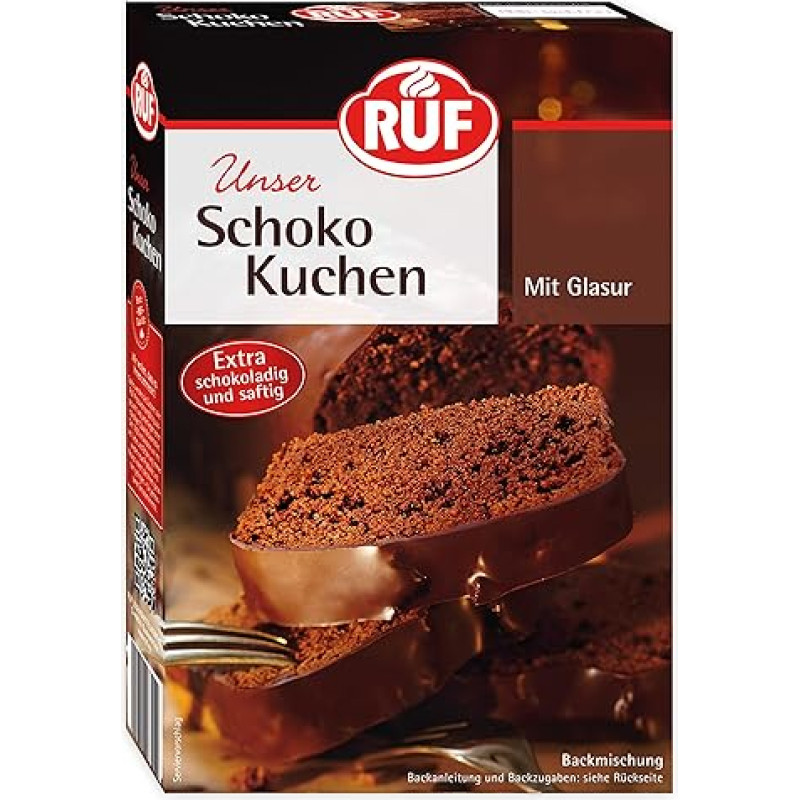 RUF Šokoladinių pyragų kepimo mišinys Lengvai paruošiamas šokoladiniams ir sultingiems mėgstamiausiems pyragams su kakavos glajumi, 1 x 475 g