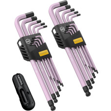 AMTOVL Allen raktų rinkinys 18 dalių metrinių imperinių itin ilgų šešiakampių raktų rinkinys su T formos rankena 1,5 mm - 10 mm, 1/16-3/8, skirtas dviračių remontui, namų ūkiui, pasidaryk pats (rožinis)