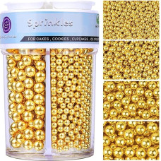 Edible Golden Sugar Pearl Sprinkles 130 g Pearls Sugar Sprinkles Four Compartment Bottle for Cake Decoration, Cupcakes & Biscuits - Ideal for Weddings Party Halloween Christmas Sprinkles for Cake