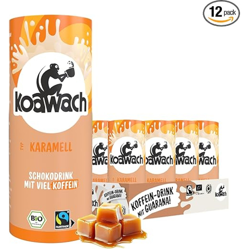 koawach Įvairių skonių šokolado gėrimas - geriamasis šokolado gėrimas su kofeinu, kakava, skardinė Guarana šokolado energinis gėrimas (12 x 235 ml) (12 x 235 ml, karamelė)